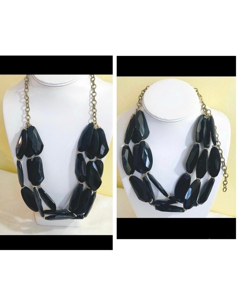 Chunky Multi-Strand Beaded Statement Necklace Bib Collar Triple Layered